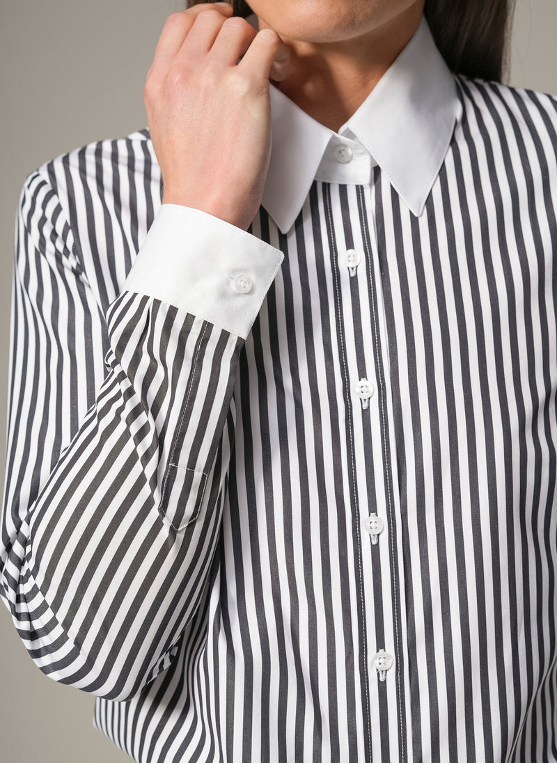 Colleen "The Essential" Black Stripe Semi-fit Basic Shirt in Cotton Poplin