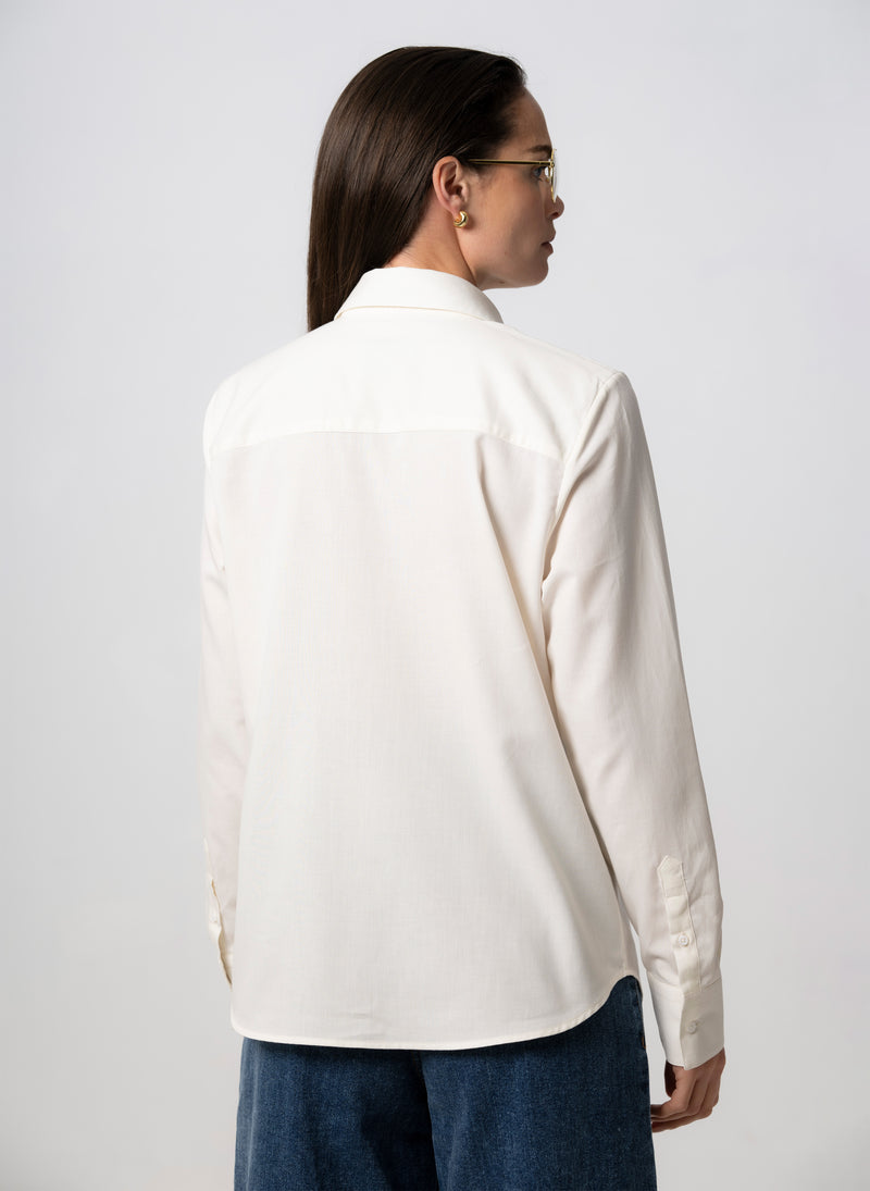 Colleen "The Essential" Ivory Semi-fit Basic Shirt in Merino Wool and Cotton