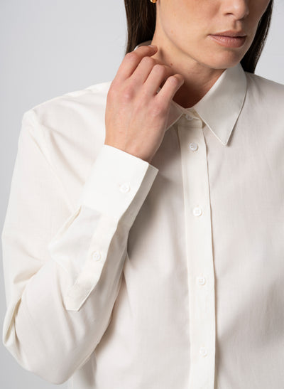 Colleen "The Essential" Ivory Semi-fit Basic Shirt in Merino Wool and Cotton