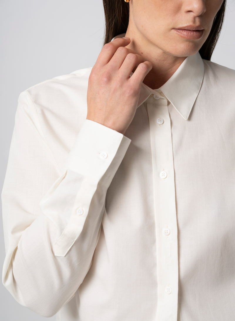 Colleen "The Essential" Ivory Semi-fit Basic Shirt in Merino Wool and Cotton