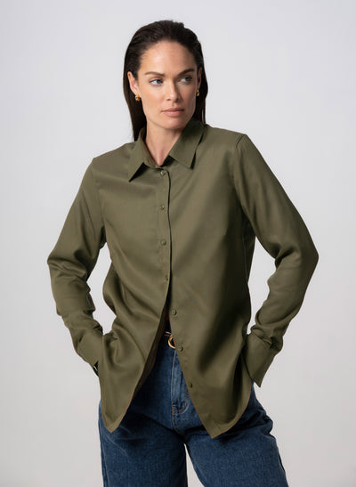 Colleen "The Essential" Khaki Semi-fit Basic Shirt in Tencel