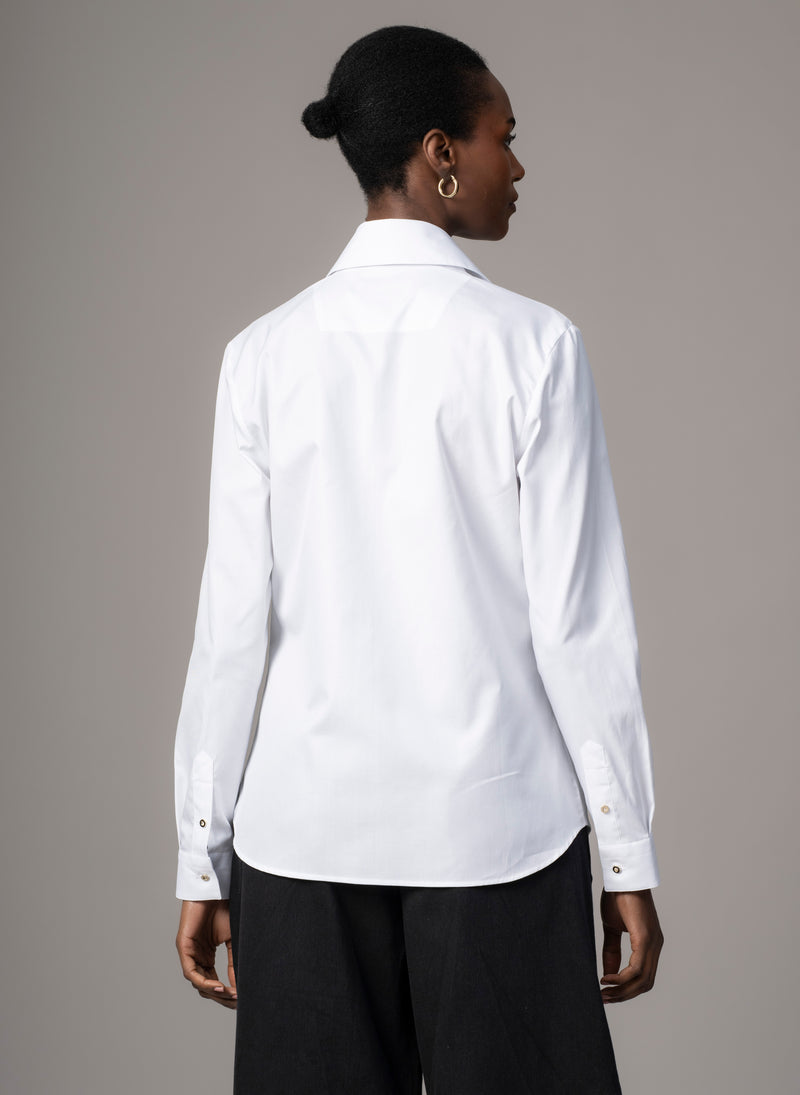 Colleen "The Classic" White Cotton Oxford with Gold Buttons Semi-fit Basic Shirt