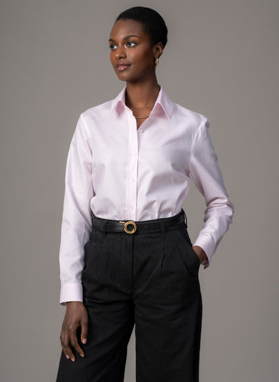 Colleen "The Classic" Pink Linen Weave Semi-fit Basic Shirt