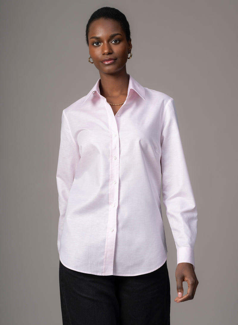 Colleen "The Classic" Pink Linen Weave Semi-fit Basic Shirt