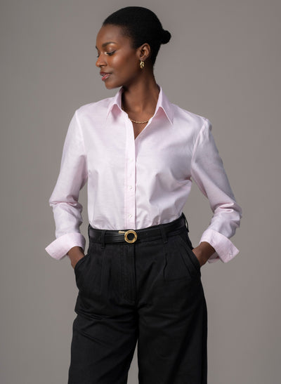 Colleen "The Classic" Pink Linen Weave Semi-fit Basic Shirt