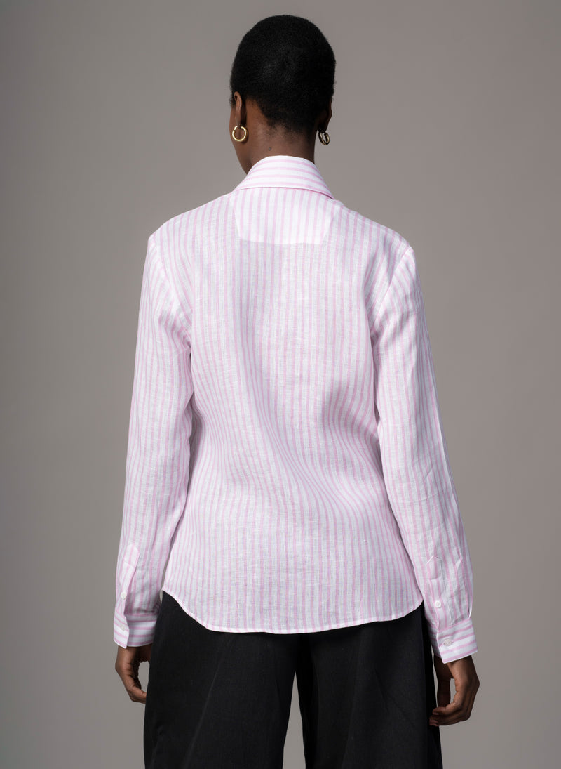 Colleen "The Classic" Pink Stripe Linen Semi-fit Basic Shirt