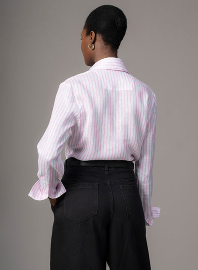 Colleen "The Classic" Pink Stripe Linen Semi-fit Basic Shirt