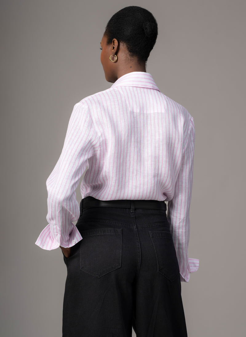 Colleen "The Classic" Pink Stripe Linen Semi-fit Basic Shirt