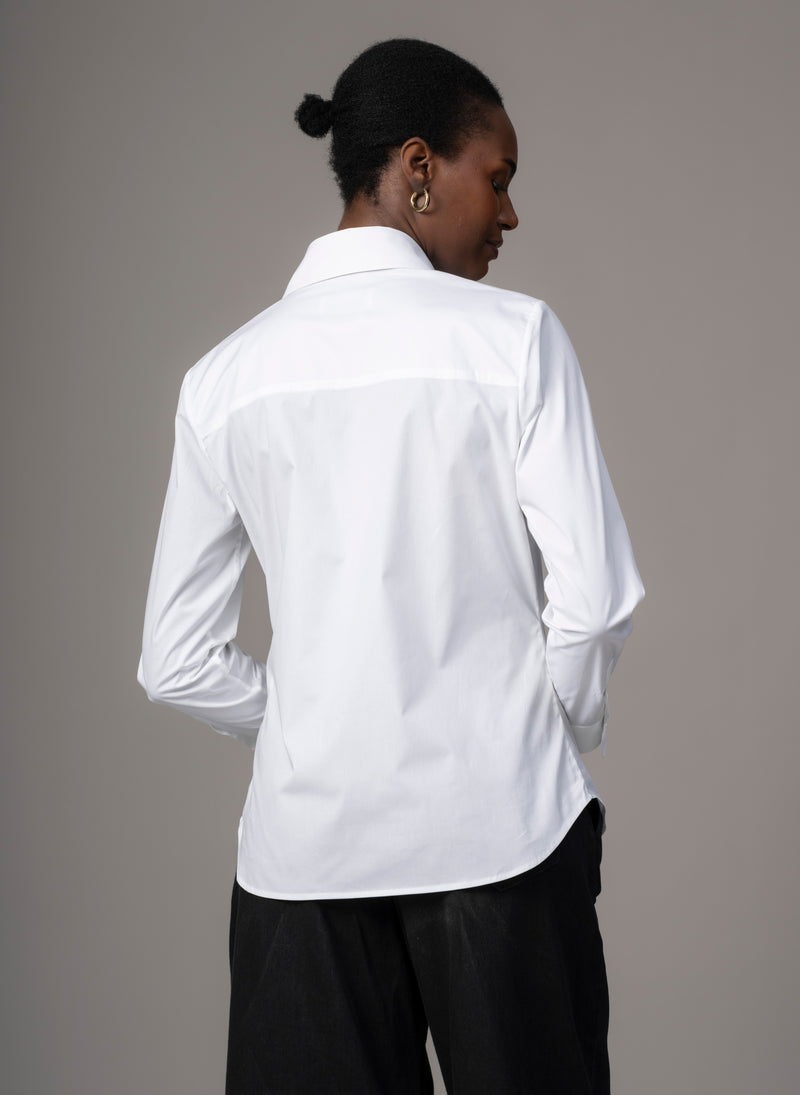 Colleen "The Classic" White Semi-fit Basic Shirt in Cotton Poplin