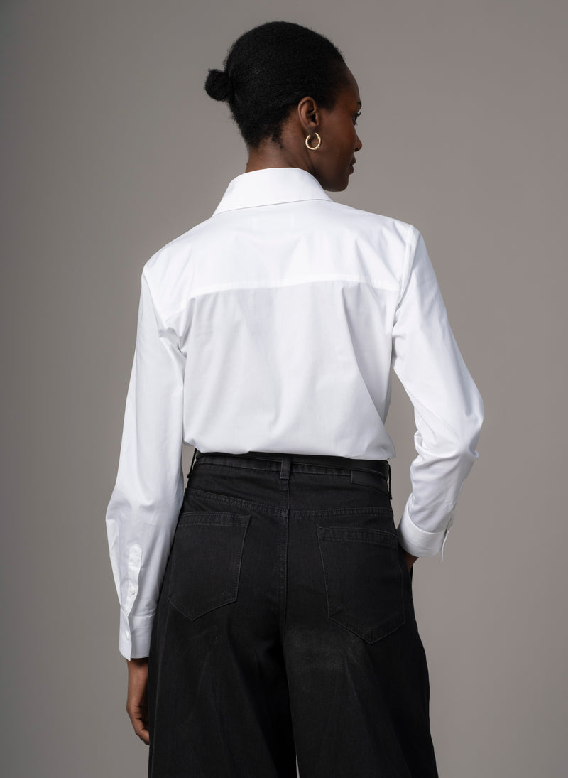 Colleen "The Classic" White Semi-fit Basic Shirt in Cotton Poplin