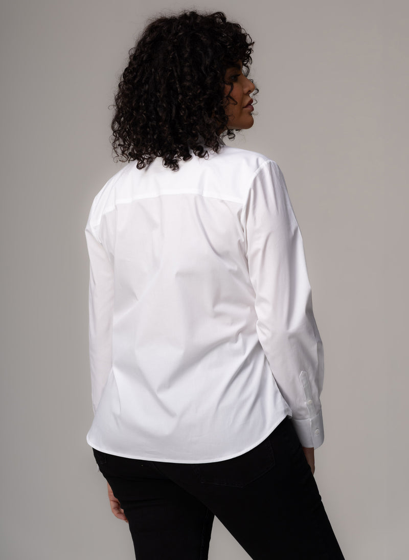 Colleen Curve "The Classic" White Semi-fit Basic Shirt in Cotton Poplin