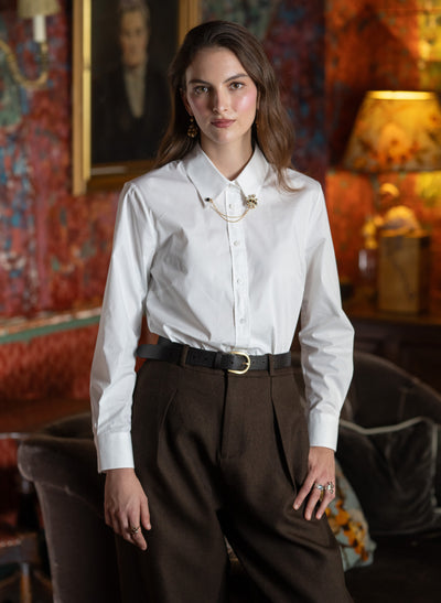 Colleen "The Classic" White Semi-fit Basic Shirt in Cotton Poplin