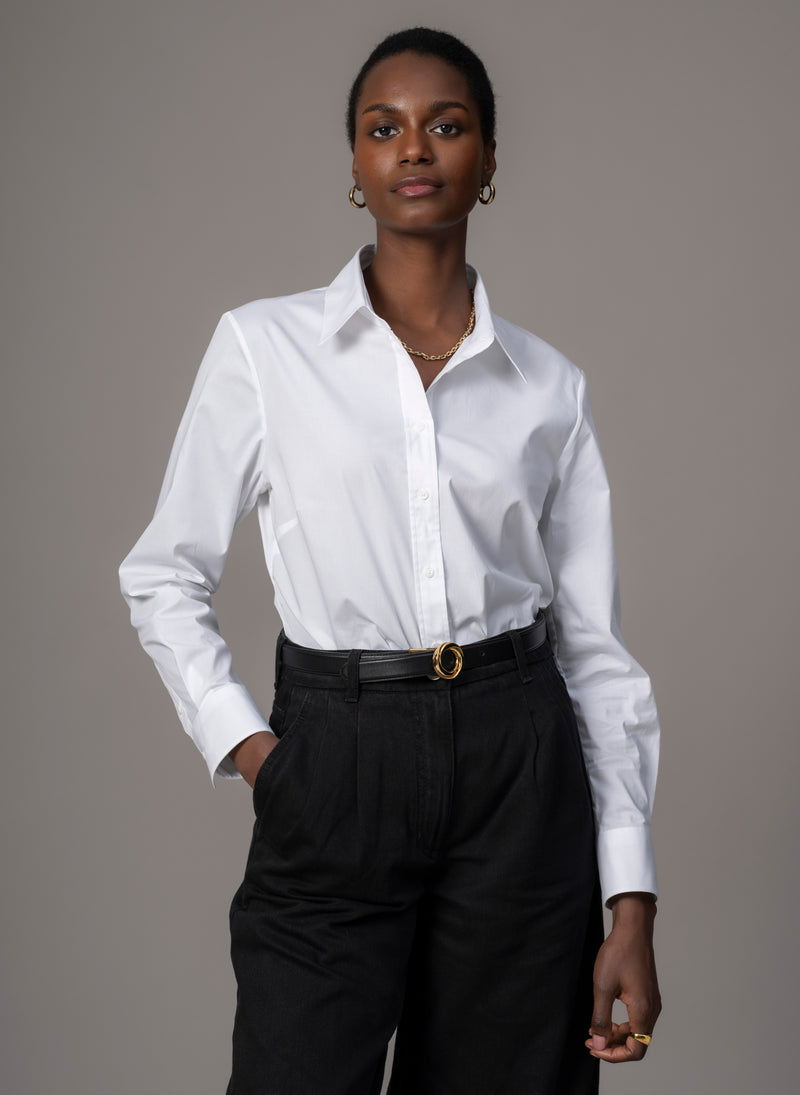 Colleen "The Classic" White Semi-fit Basic Shirt in Cotton Poplin