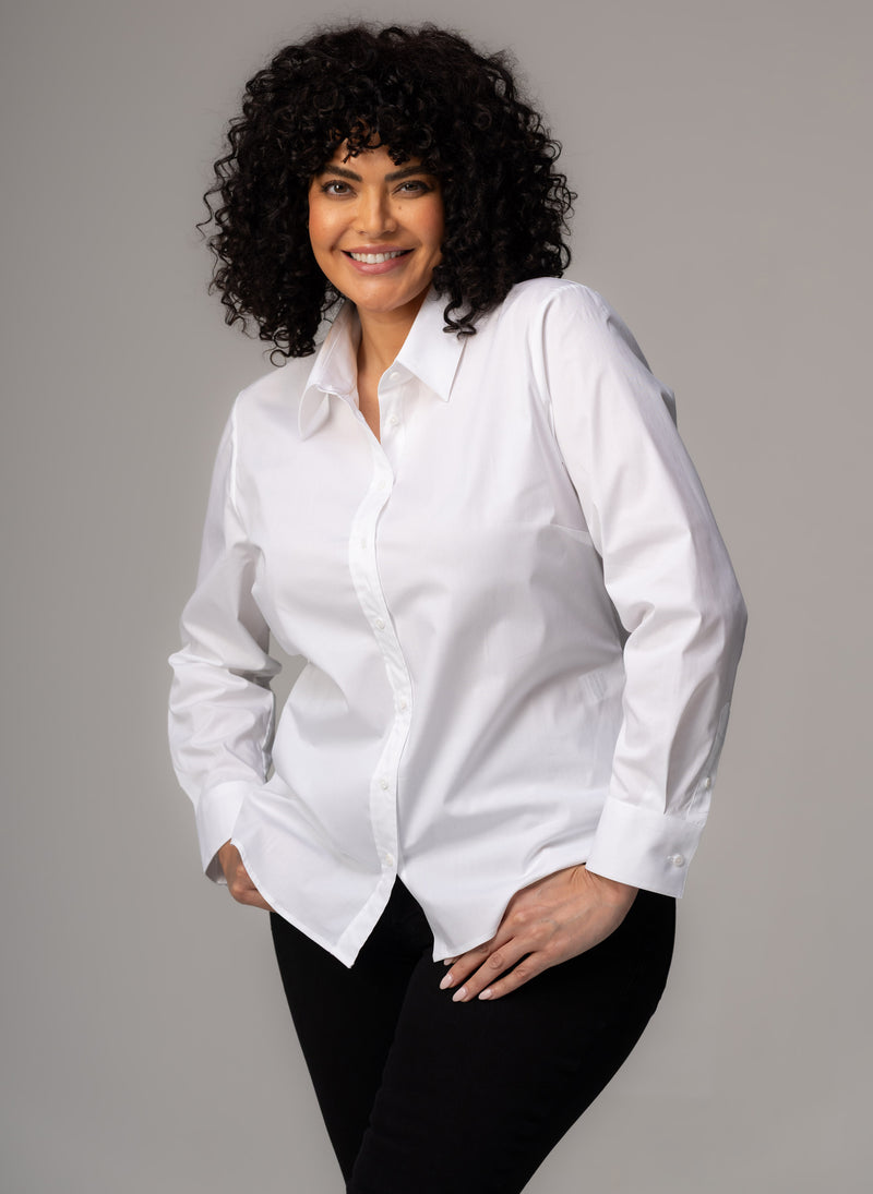 Colleen Curve "The Classic" White Semi-fit Basic Shirt in Cotton Poplin