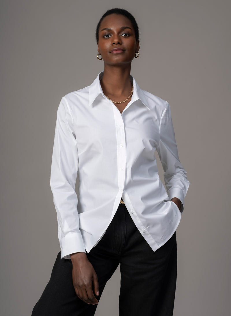 Colleen "The Classic" White Semi-fit Basic Shirt in Cotton Poplin