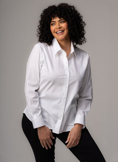 Colleen Curve "The Classic" White Semi-fit Basic Shirt in Cotton Poplin