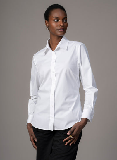 Colleen "The Classic" White Semi-fit Basic Shirt in Cotton Poplin