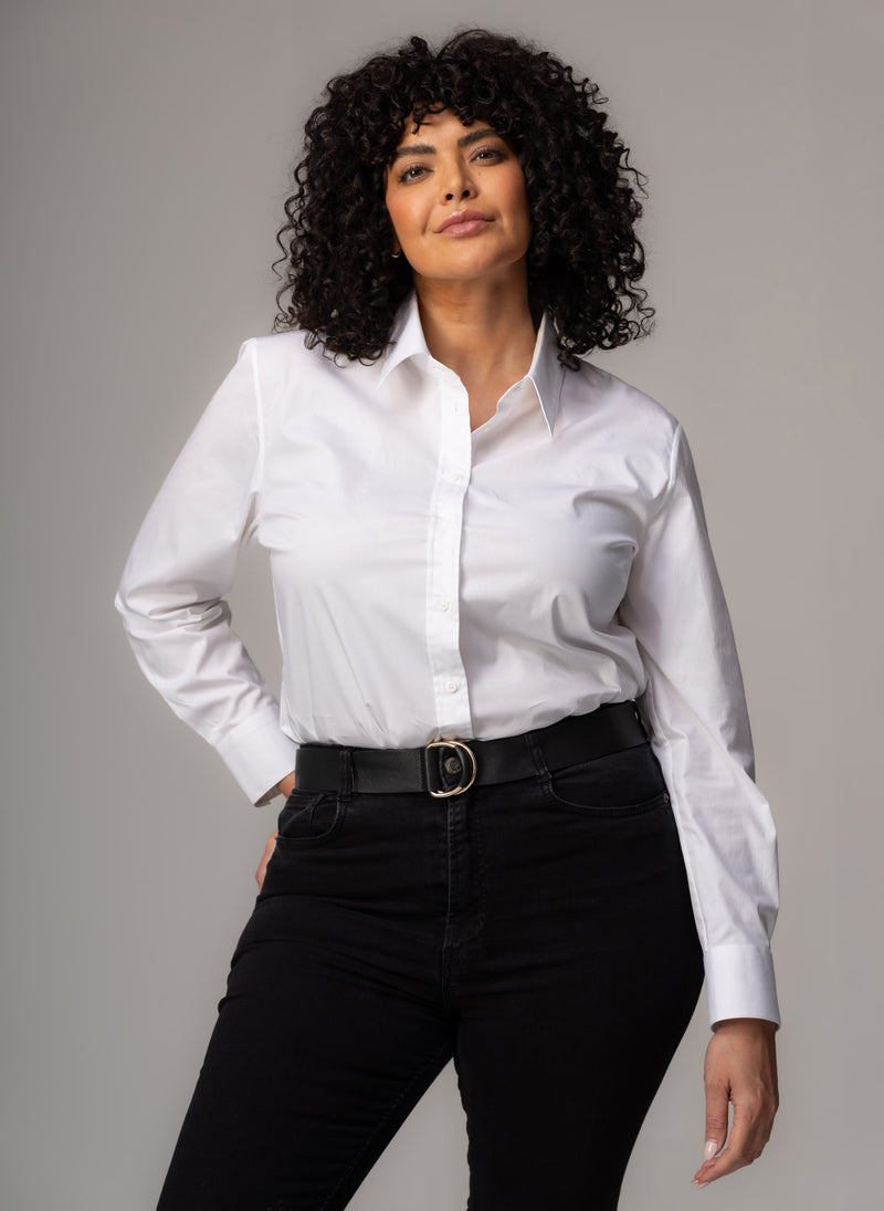 Colleen Curve "The Classic" White Semi-fit Basic Shirt in Cotton Poplin