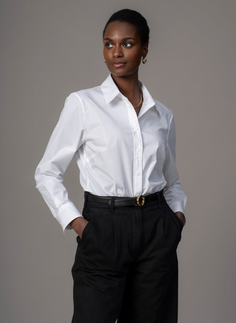 Colleen "The Classic" White Semi-fit Basic Shirt in Cotton Poplin