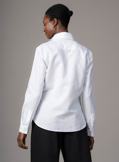 Colleen "The Classic" White Linen Weave Semi-fit Basic Shirt