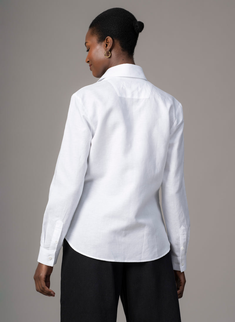 Colleen "The Classic" White Linen Weave Semi-fit Basic Shirt