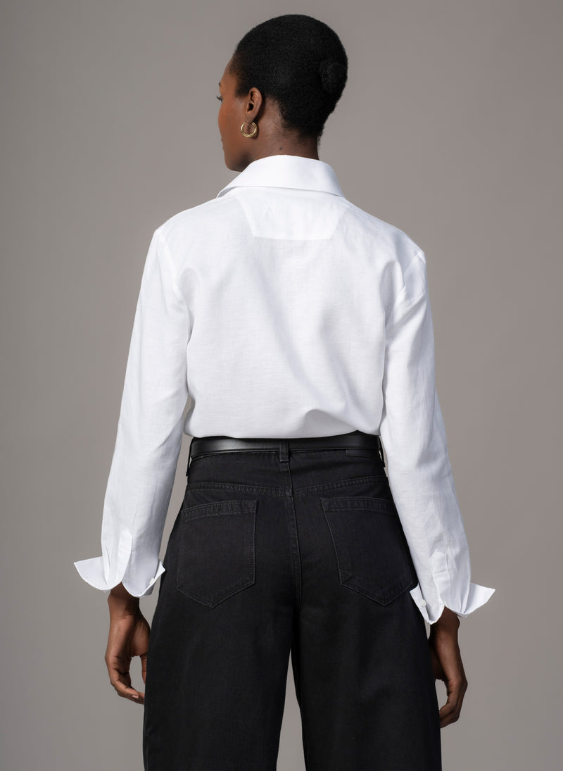 Colleen "The Classic" White Linen Weave Semi-fit Basic Shirt