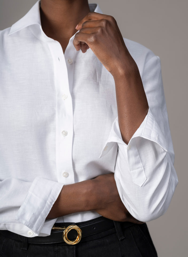 Colleen "The Classic" White Linen Weave Semi-fit Basic Shirt