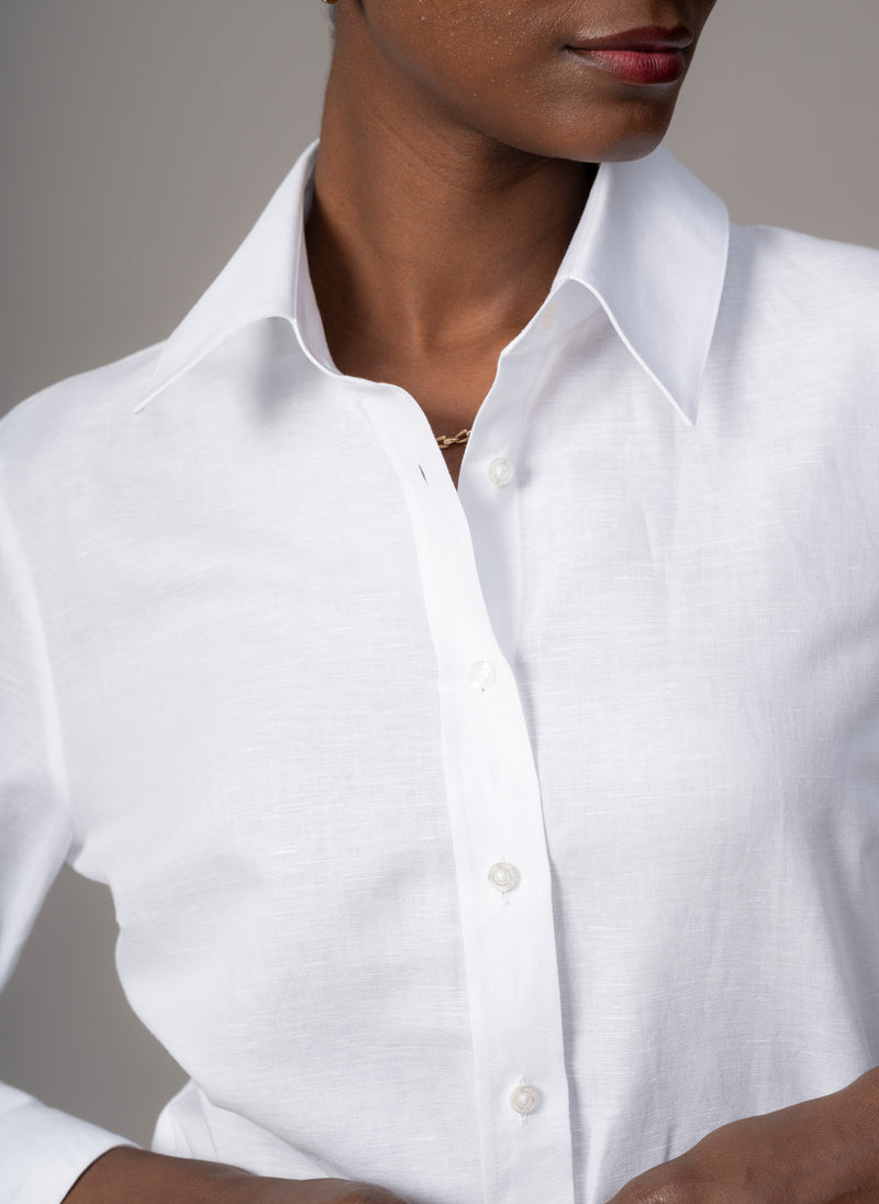 Colleen "The Classic" White Linen Weave Semi-fit Basic Shirt