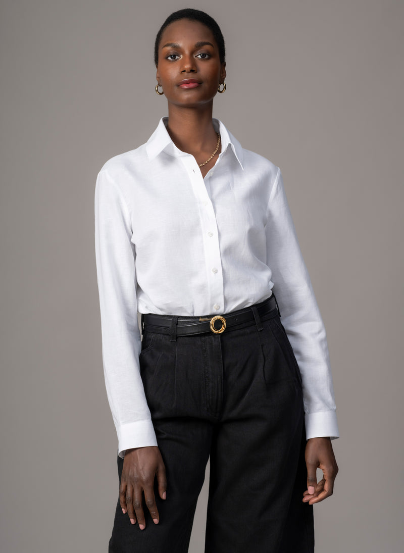 Colleen "The Classic" White Linen Weave Semi-fit Basic Shirt