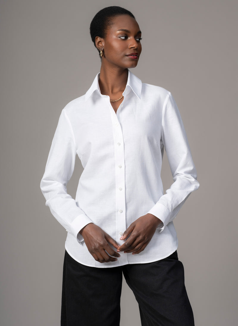Colleen "The Classic" White Linen Weave Semi-fit Basic Shirt