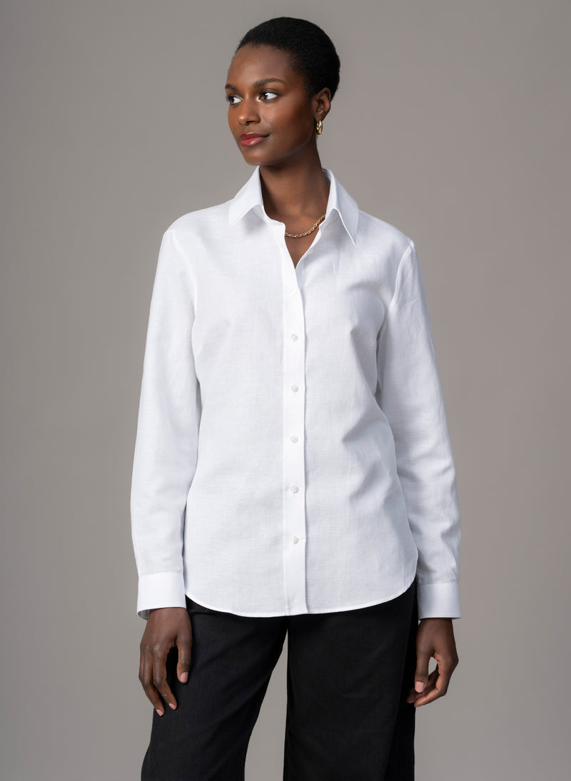 Colleen "The Classic" White Linen Weave Semi-fit Basic Shirt