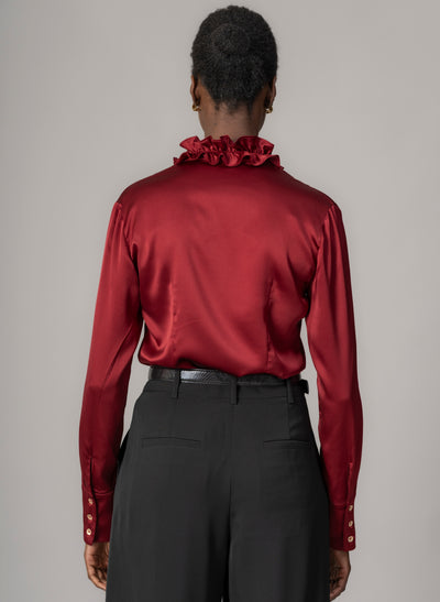 Constance Claret Ruffle Collar Silk Satin Evening Blouse