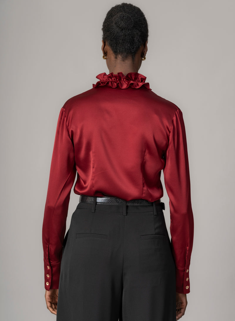 Constance Claret Ruffle Collar Silk Satin Evening Blouse