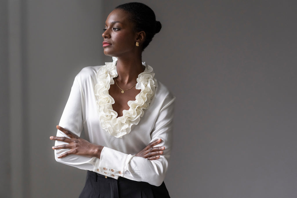Constance Regular Fit Ruffle Collar Blouse Silk Satin