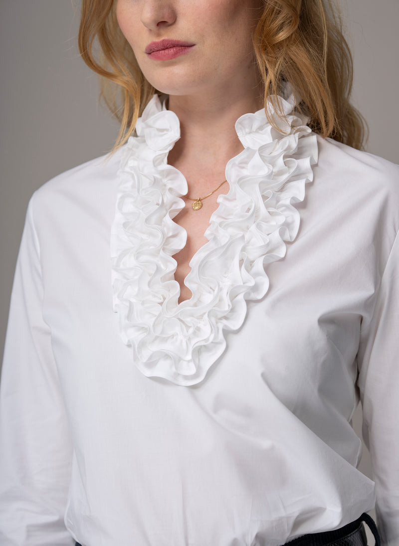White Ruffle Collar Constance Regular Fit Ruffle Collar Blouse In White Cotton Poplin – The ...