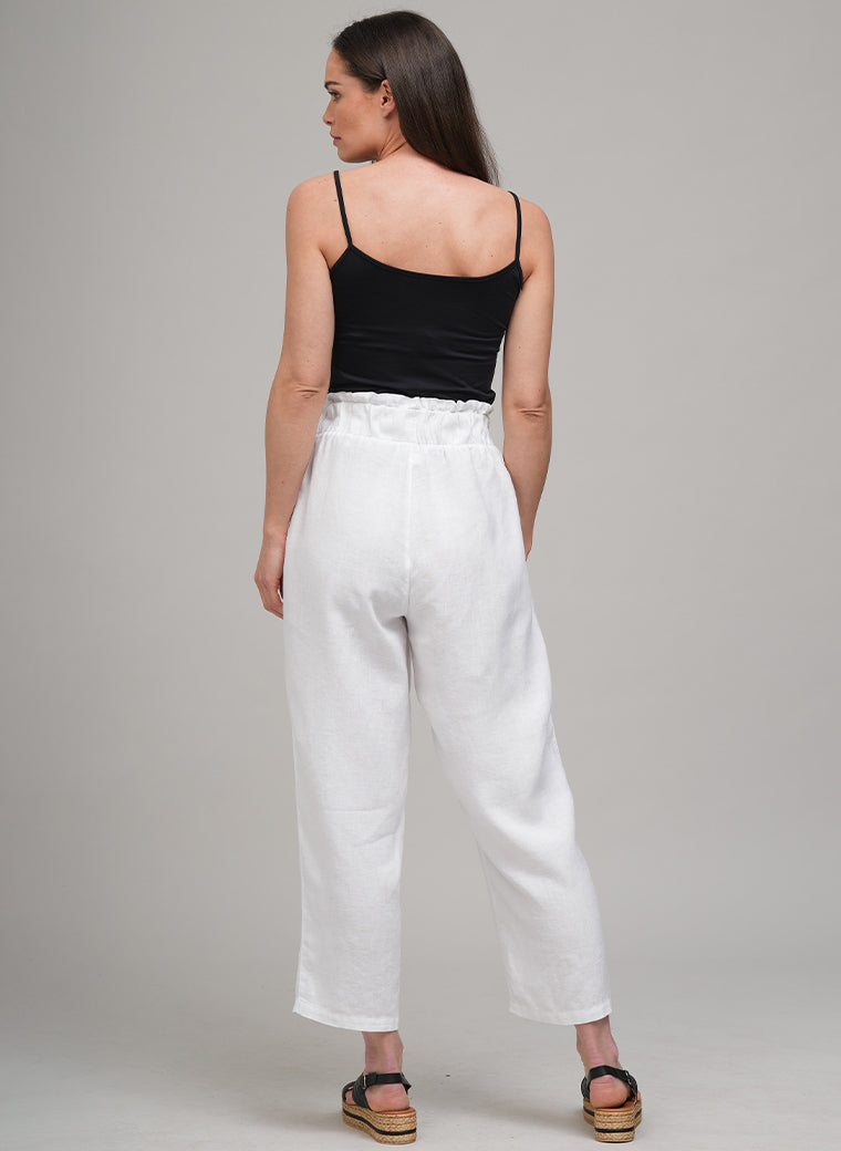 COSETTE EASY FIT ANKLE GRAZER WIDE LEG LINEN TROUSERS IN WHITE