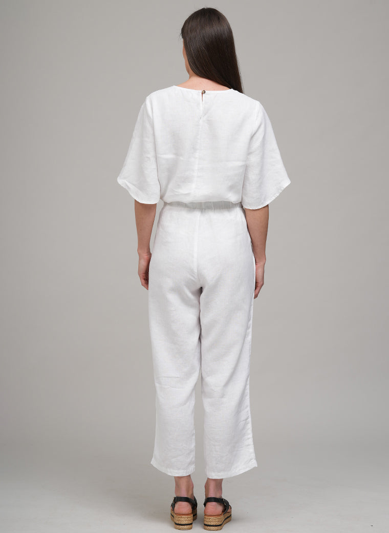 COSETTE EASY FIT ANKLE GRAZER WIDE LEG LINEN TROUSERS IN WHITE