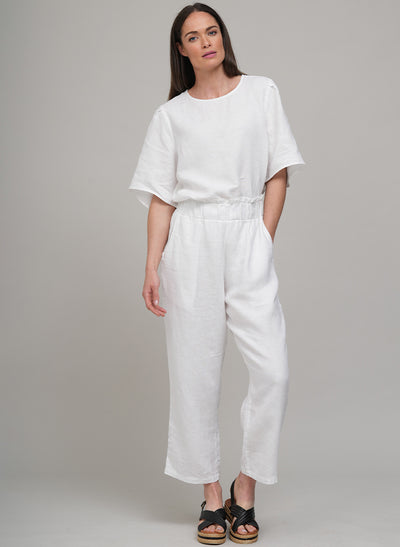 COSETTE EASY FIT ANKLE GRAZER WIDE LEG LINEN TROUSERS IN WHITE