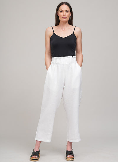 COSETTE EASY FIT ANKLE GRAZER WIDE LEG LINEN TROUSERS IN WHITE