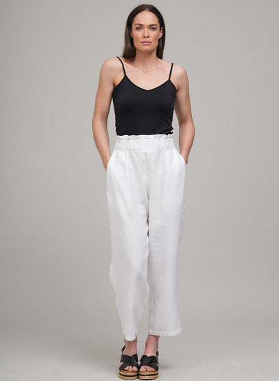 COSETTE EASY FIT ANKLE GRAZER WIDE LEG LINEN TROUSERS IN WHITE
