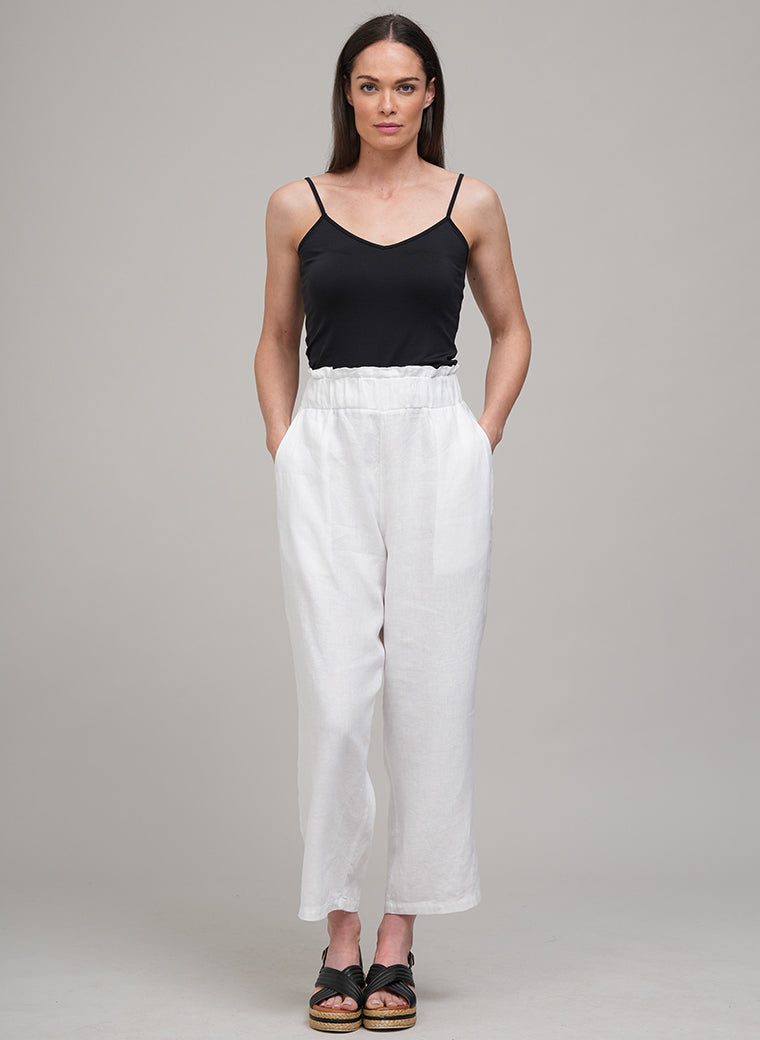 COSETTE EASY FIT ANKLE GRAZER WIDE LEG LINEN TROUSERS IN WHITE