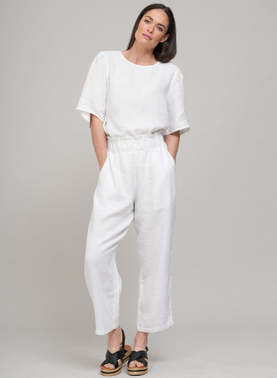 COSETTE EASY FIT ANKLE GRAZER WIDE LEG LINEN TROUSERS IN WHITE