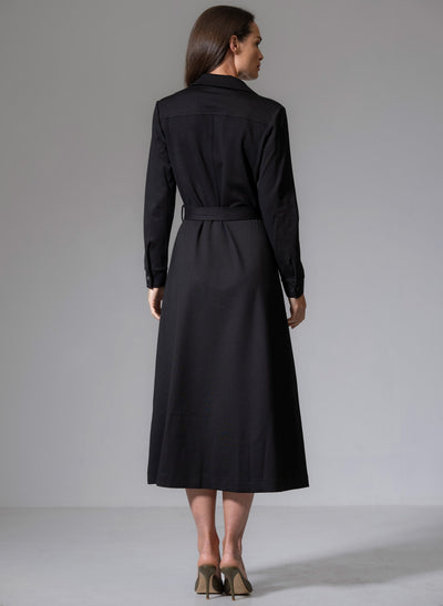 Cuthbert Black Comfortable Sculpt Knit Open Collar Midi Shirt Dress