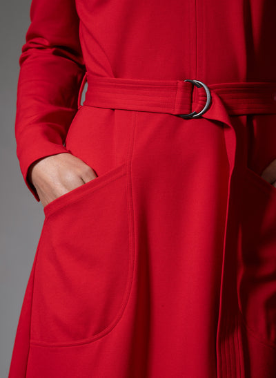 Cuthbert Red Comfortable Sculpt Knit Open Collar Midi Shirt Dress