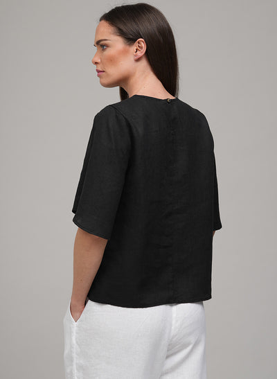 DANETTE EASY FIT LINEN BLOUSE IN BLACK