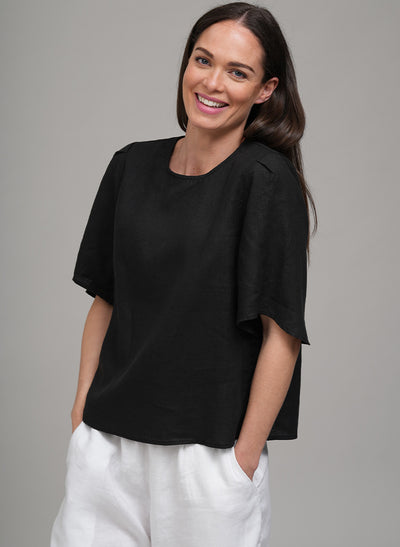 DANETTE EASY FIT LINEN BLOUSE IN BLACK