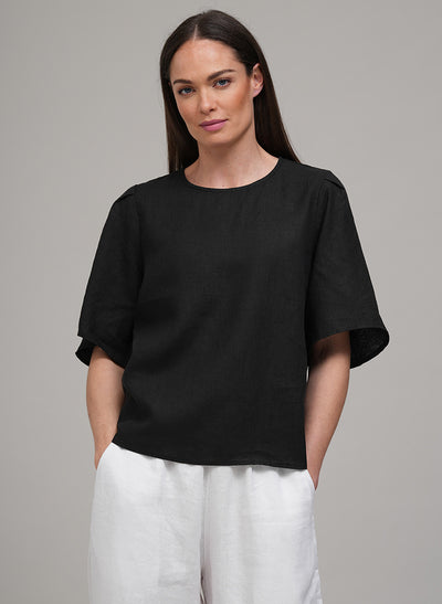 DANETTE EASY FIT LINEN BLOUSE IN BLACK