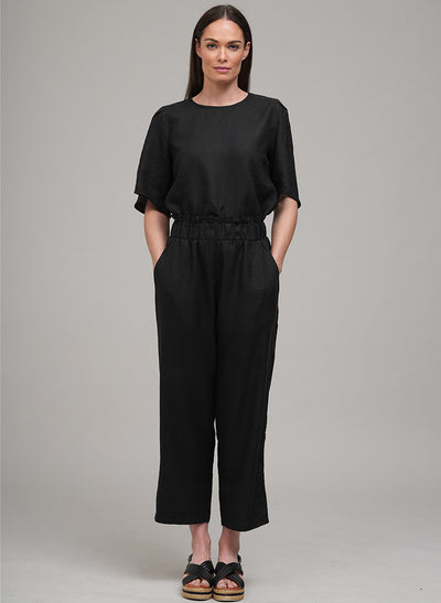 DANETTE EASY FIT LINEN BLOUSE IN BLACK