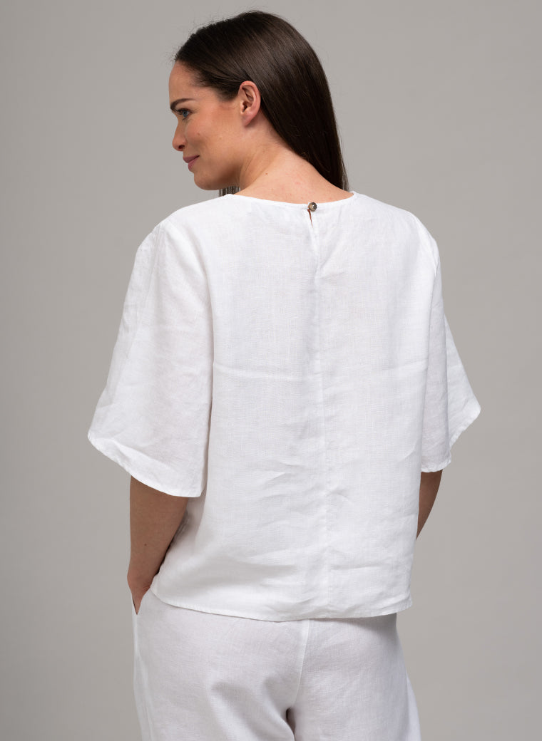 DANETTE EASY FIT LINEN BLOUSE IN WHITE