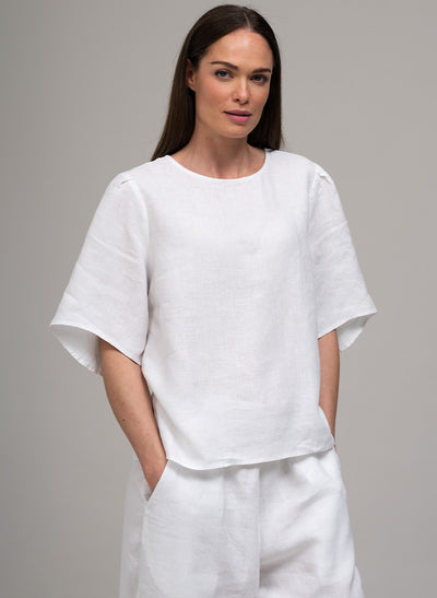 DANETTE EASY FIT LINEN BLOUSE IN WHITE
